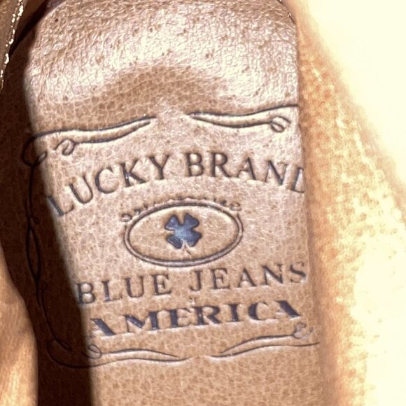 Lucky Brand Distressed Leather Wedge Heel Boots Women’s 7/7.5 – Caramel Leather - Picture 2 of 11